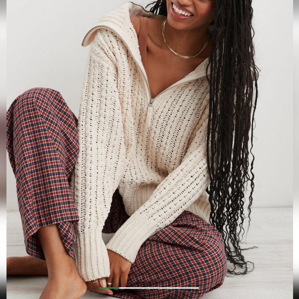Aerie Cable Car Quarter Zip Oversized Sweater - Picture 1 of 5
